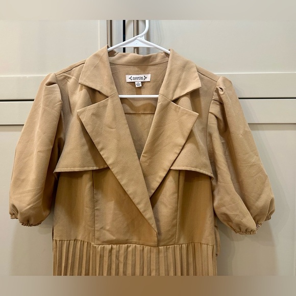 Nanette Lepore Tan Pleated Maxi Dress with Puff Sleeves - Picture 2 of 12